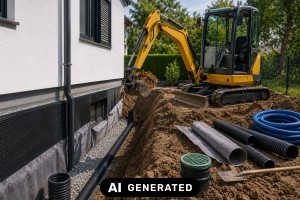 Erdarbeiten in Eigenleistung. Wann sich der Einsatz kompakter Baumaschinen im privaten Hausbau rechnet - Bild: KI-generiert / BAU.DE Erdarbeiten in Eigenleistung. Wann sich der Einsatz kompakter Baumaschinen im privaten Hausbau rechnet - Bild: KI-generiert / BAU.DE